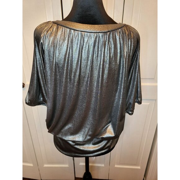 INC Vintage Y2k Silver Metallic Pleated Bubble Top PM Glam Party Retro New Year - Picture 2 of 10
